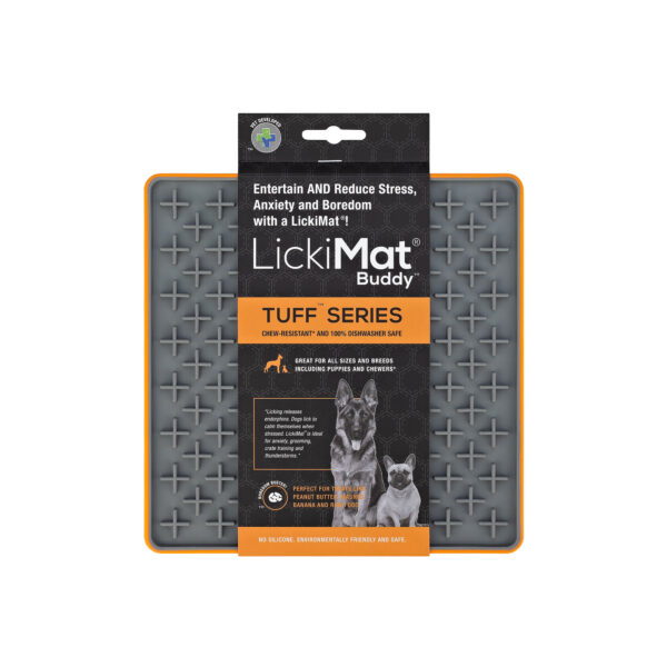 LickiMat Tuff Buddy Orange slow feeder dog bowl lick mat