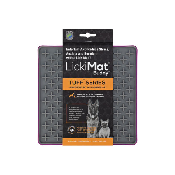 LickiMat Tuff Buddy Purple slow feeder dog bowl lick mat