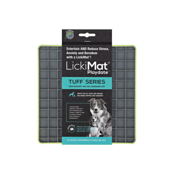LickiMat Tuff Playdate Green slow feeder dog bowl lick mat
