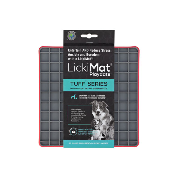LickiMat Tuff Playdate Red slow feeder dog bowl lick mat