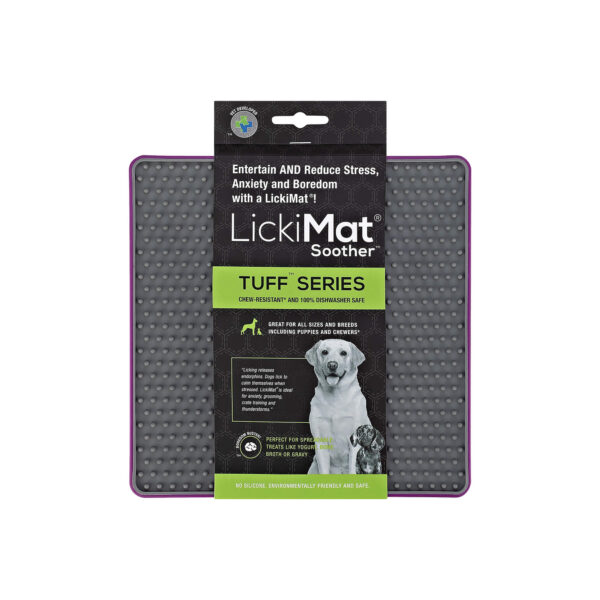 LickiMat Tuff Soother Purple slow feeder dog bowl lick mat
