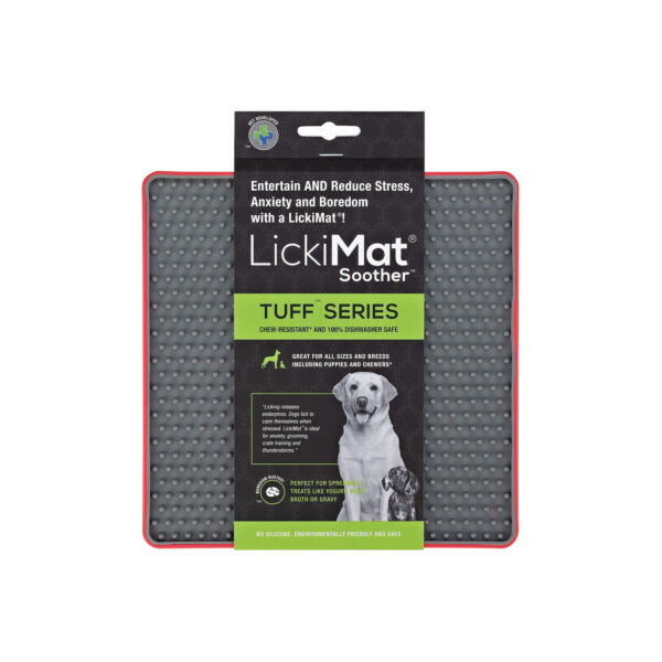 LickiMat Tuff Soother Red slow feeder dog bowl lick mat