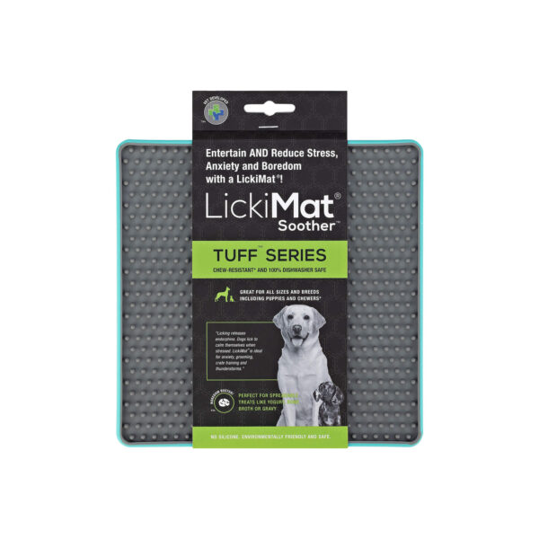 LickiMat Tuff Soother Turquoise slow feeder dog bowl lick mat